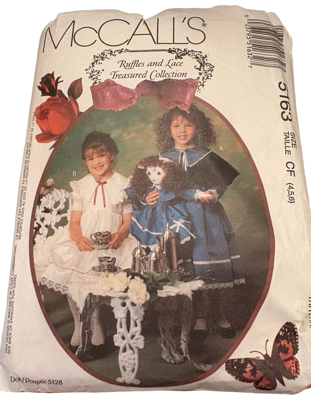 McCALL'S Girls' Formal Dress Sewing Pattern - White and Blue Ruffles & Lace